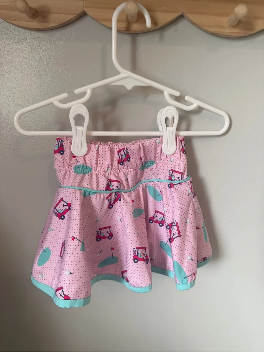 Set Girls 2T Skort Pink/Blue Golf Cart Polka Dot Print Elastic Waist